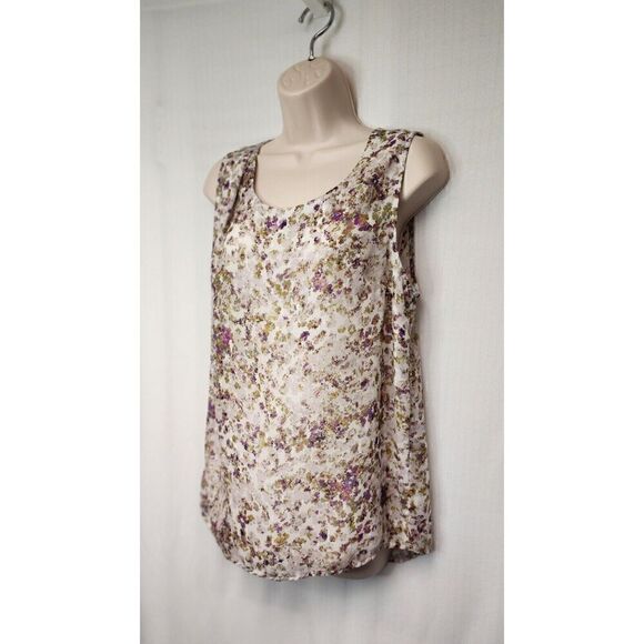 GAP Tank Womens Medium Multi-Cream Purple Pleated Strap Prairie Cottage Core - Picture 3 of 5